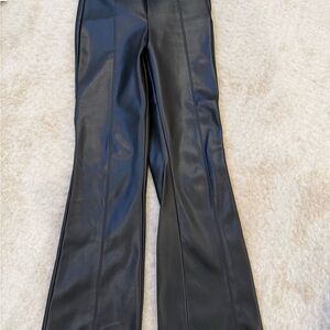 Zara Black Leather-Look pull on side zip cropped flare
